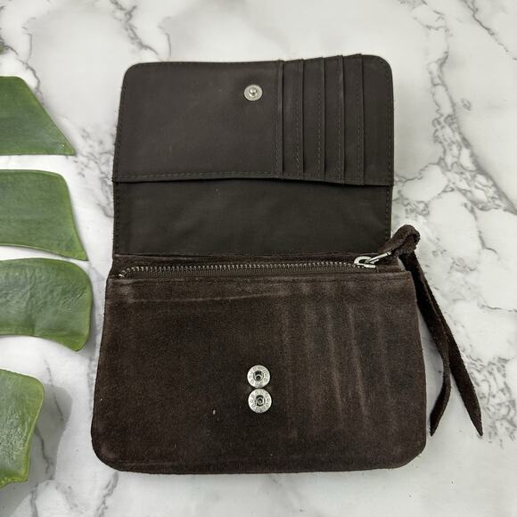 American Eagle Vintage Y2k Suede Wallet Dark Brown Lace Up Small Bifold - Picture 3 of 6